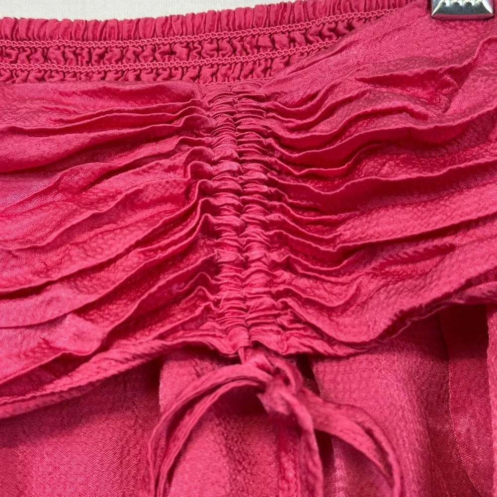 Aerie Mini Skirt Pink Women's L Viscose Ruched Drawstring